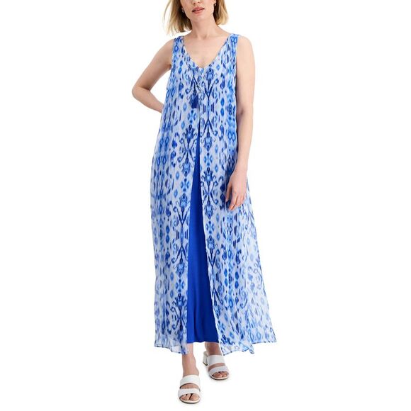 JM Collection Womens Printed Chiffon Overlay Maxi Dress - Picture 1 of 1